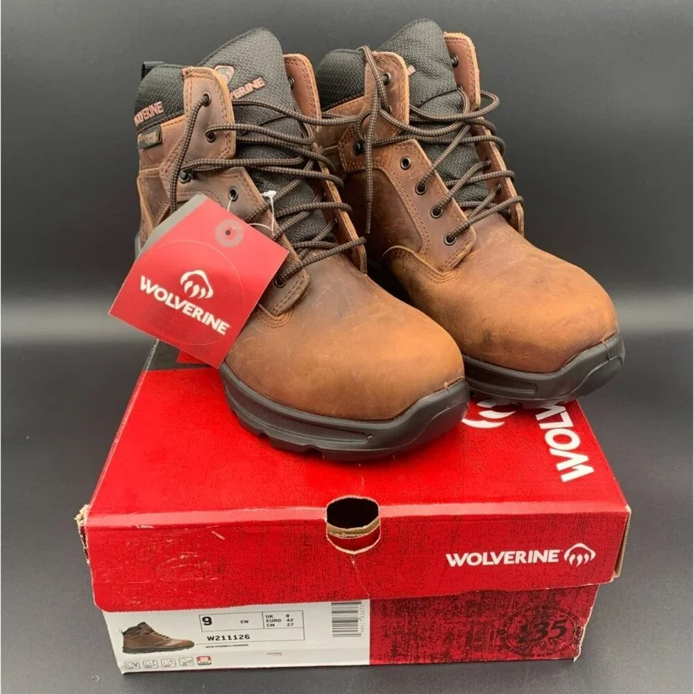 Wolverine Shiftplus Mid LX Safety Boots Brown Leather Men's Size 9EW Steel Toe - Picture 1 of 13